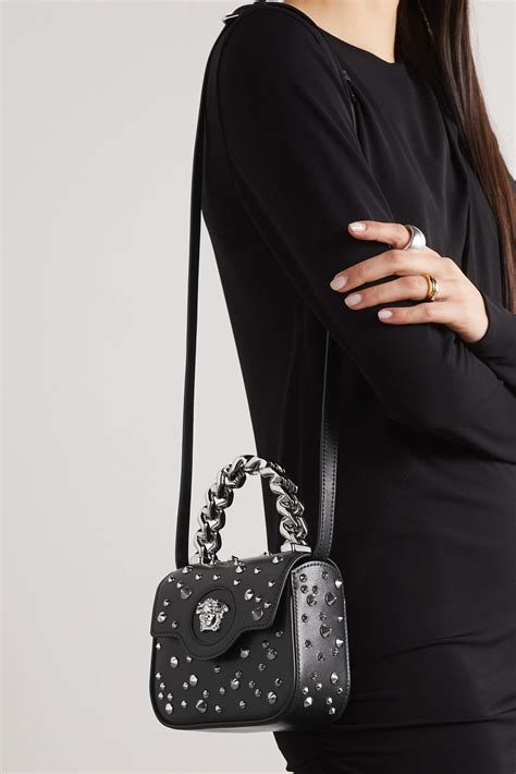 black versace shoulder bag|versace embellished leather shoulder bag.